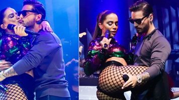 Anitta sensualiza no palco ao lado do cantor colombiano Maluma