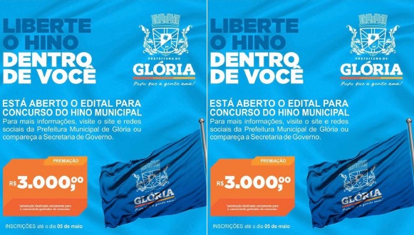 Prefeitura de Glória (BA) lança o Edital do Concurso para o Hino Municipal com prêmio de R$ 3 mil