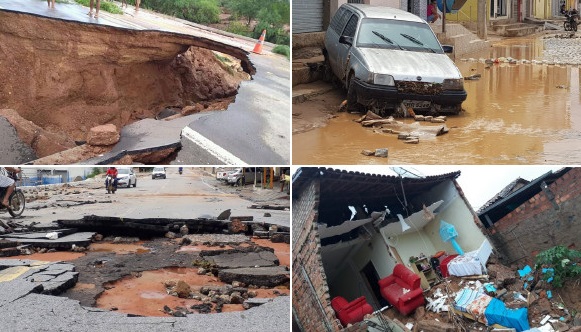 Chuvarada abre cratera na BR-235 e causa transtornos de Jeremoabo até Pombal; veja vídeo e fotos