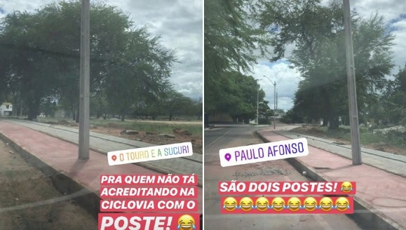 Postes no meio de ciclovia na obra do Balneário viram piada e vão parar no “Paulo Afonso Ordinário”