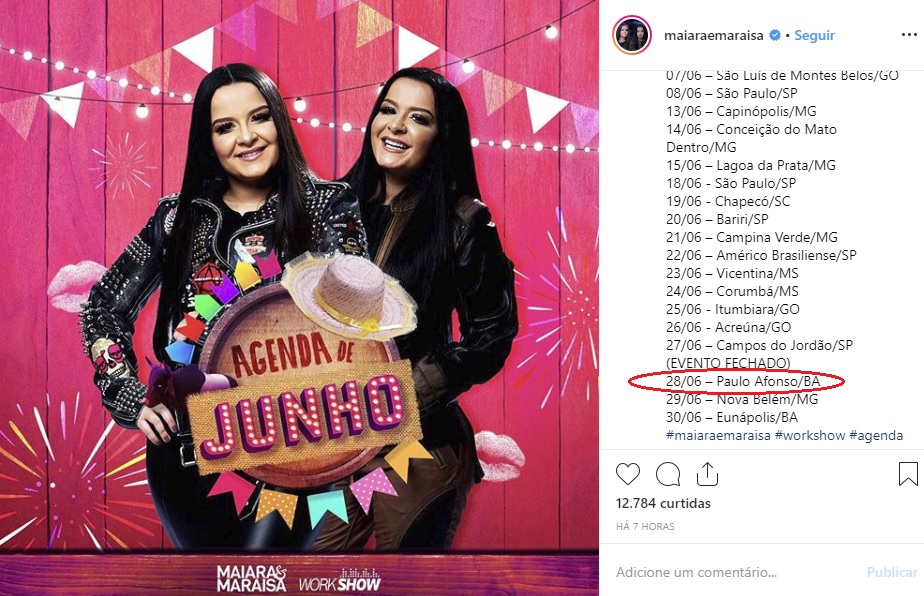 Agenda oficial de Maiara e Maraisa confirma show em Paulo Afonso no dia 28 de junho