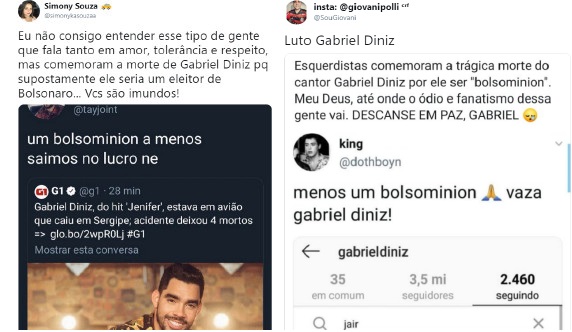 Por apoiar Bolsonaro, Gabriel Diniz tem morte comemorada em rede social