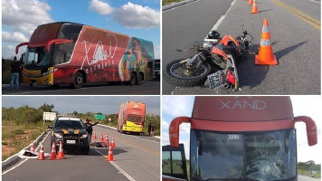 Acidente com ônibus da banda Aviões do Forró deixa uma pessoa morta na BR-412