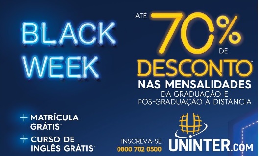 Black Week Uninter: descontos de até 70% em todos os cursos em Paulo Afonso e região!