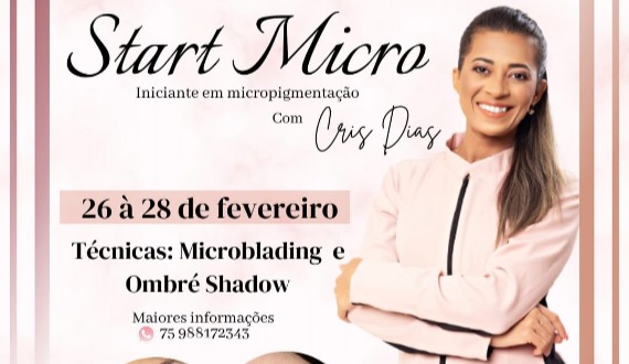 Sobrancelhas: Microblading iniciante com Cris Dias; de 26 a 28 de fevereiro em Paulo Afonso