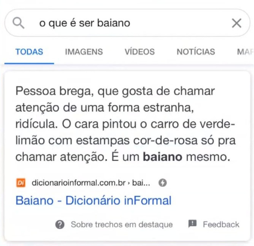 Definição no Google sobre baianos ‘bregas e ridículos’ causa revolta na web