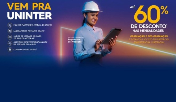 Promoção: Vem pra UNINTER! Tecnólogo, Bacharelado e Licenciatura. 60% de desconto até 20/03!