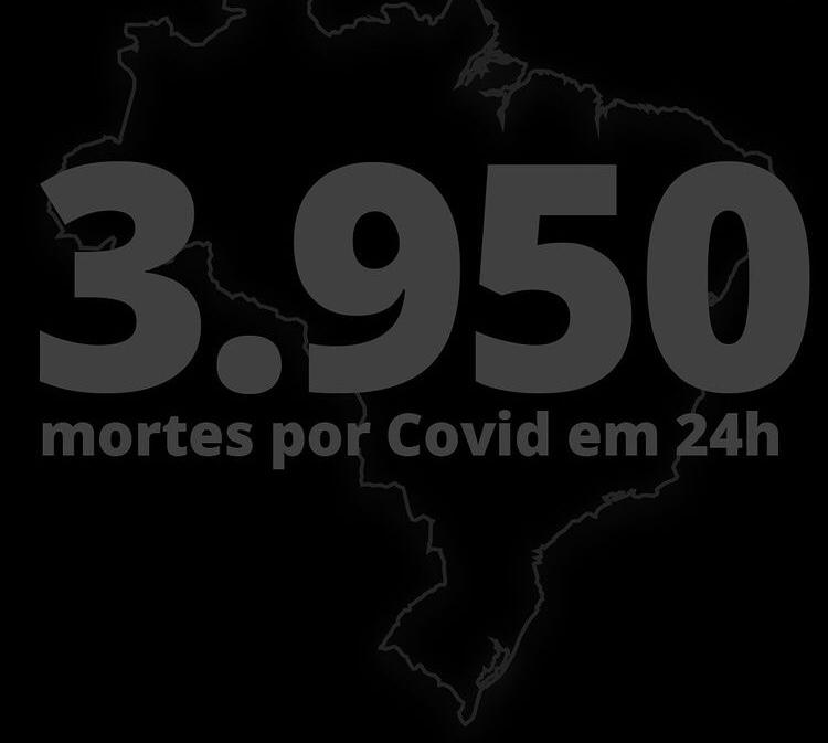 Brasil registra triste recorde de 3.950 mortes em 24h por Covid-19 e fecha pior mês da pandemia com 66,8 mil óbitos