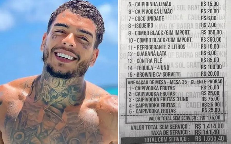 Nota fiscal mostra consumo de R$ 1 mil em bebidas antes da morte de Mc Kevin