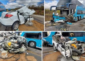 Acidente entre carro e ônibus da Progresso mata os dois motoristas na BR-232, em Sanharó (PE)