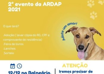 ‘2° Evento de Adoção 2021’ acontece neste domingo (12), a partir das 9h, no Balneário