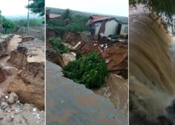 Chuva deixa famílias desabrigadas, abre crateras em Ribeira do Pombal e faz rios transbordarem em Chorrochó e Canudos