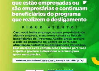 Coordenação do Auxílio Brasil em Paulo Afonso alerta empregados ou empresários que realizem desligamento do programa