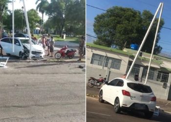 Motorista fica ferido após chocar veículo em poste de iluminação no centro de Paulo Afonso