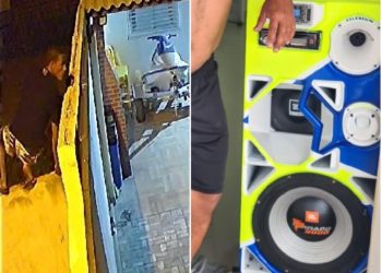 Câmera flagra homem pulando muro de casa em Paulo Afonso; foram roubados 2 televisores e som avaliado em R$ 10 mil