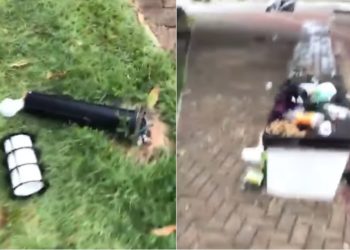 Vândalos depredam luminárias e emporcalham o monumento ‘O Touro e a Sucuri’; prefeitura lamenta