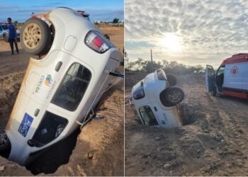 Carro cai em buraco no canteiro de obras do Atacadão Economart, em Paulo Afonso-BA