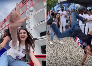 Adesivaço tem roda de capoeira e dancinha com os candidatos Luiza de Deus e Mário Júnior; veja