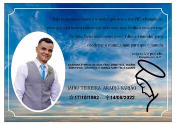 Convite – Missa de Sétimo Dia de Jairo Teixeira Araújo Varjão será nesta terça, às 19h
