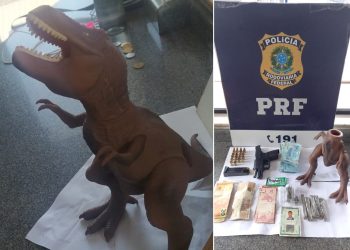 PRF apreende maconha dentro de ‘dinossauro’ na BR-116 no interior da Bahia
