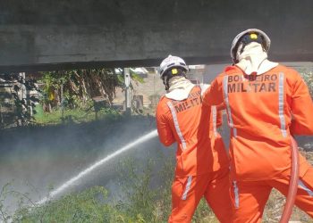 Bombeiros controlam fogo em lixo debaixo de ponte em Paulo Afonso