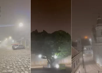 Frio no Sertão: névoa encobre ruas do centro de Água Branca, AL