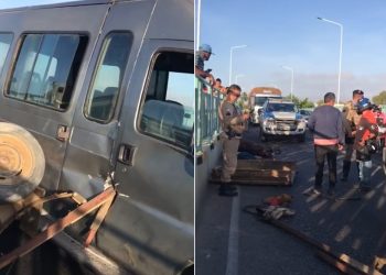 Homem fica ferido e cavalo morre em acidente envolvendo van e carroça na ponte de acesso em Paulo Afonso