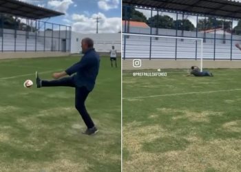 Prefeito Marcondes comemora com “gol” reforma do estádio Álvaro de Carvalho, antigo Ruberleno: “uma das maiores obras na área”