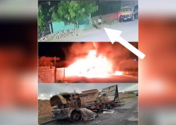 Incêndio suspeito: caminhão é destruído por fogo no BTN em Paulo Afonso; câmera de segurança sugere ação criminosa