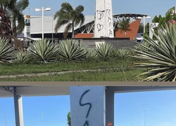 Homem é detido por pichar monumentos públicos na entrada do BTN II, em Paulo Afonso